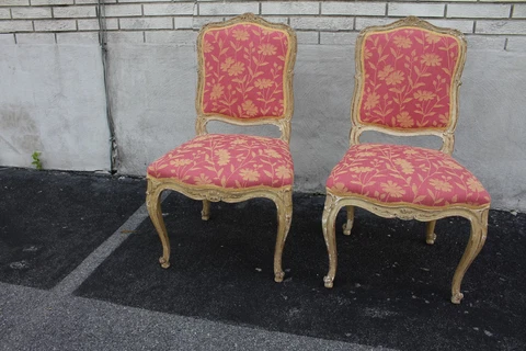 Beautiful Pair of French Louis Hand Painted Carved Accent Chairs, New Upholstery Cover