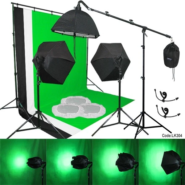 Telón de fondo de estudio fotográfico 3 colores muselina 3 softbox foto video iluminación kit de estudio Foto 1 de 4