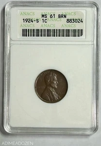 1924-S 1C Lincoln Cent (ANACS MS61) BR8692ZS - Picture 1 of 4