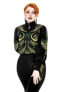 Gothic Herbal Cropped Sweatshirt Restyle Botanical Zip-Up Top High Collar Jacket - Picture 1 of 7