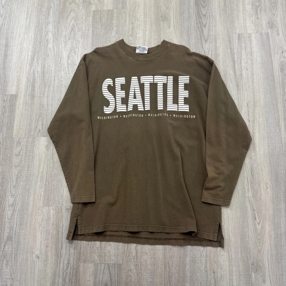 Camisa De Colección Seattle Washington Manga Larga Para Hombre Extra Grande XL Marrón Años 90  Foto 1 de 4