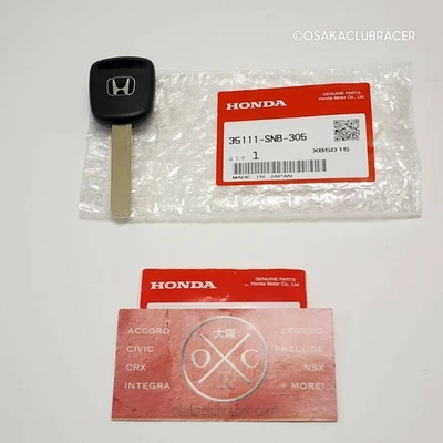 Llave en blanco genuina OEM Honda con inmovilizador 35111-SNB-305 07-10 Odyssey 2008 ajuste Foto 1 de 4