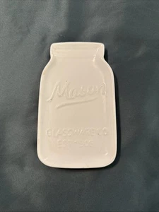 Tarro de albañil de cerámica blanca plato de baratija, reposacuchara de cocina 6” X 3,5” - Imagen 1 de 6