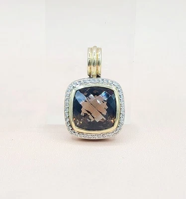 David Yurman Albion 14mm Smoky Quartz SS Gold Diamond Pendant Enhancer - Image 1 of 4