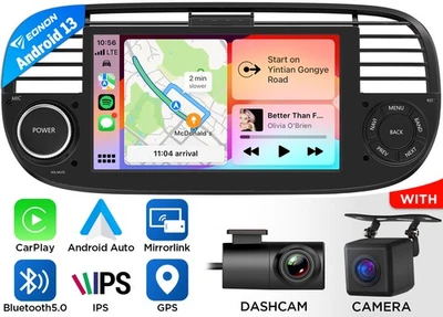 DVR+CAM+FIAX6 Android 13 Autoradio GPS Navi RDS Radio CarPlay Für Fiat 500 07-15 - Bild 1 von 4