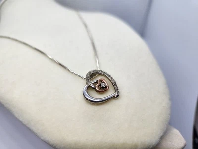 Kay Jewelers 10K Gold & 925 Sterling Silver Diamond Heart Necklace - Read Desc. - Image 1 of 4