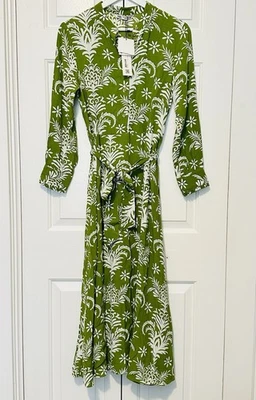 NWT ZARA Dress Women Sz S Floral Green Cruise Island Maxi Long Sleeve Boho EE33 - Image 1 of 4