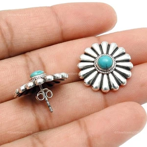 Natürlich Türkis Echt 925 Sterlingsilber Weihnachtsgeschenk Artisan Ohrstecker - Bild 1 von 7