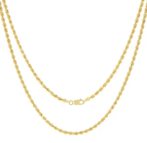 10K Yellow Gold 3mm Diamond Cut Rope Chain Pendant Necklace Mens Womens 24” - Picture 1 of 15