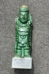 Vintage Aztecs Toltec Warrior Green Glazed Ceramic Empty Decanter Bottle 13.5” - Picture 1 of 7