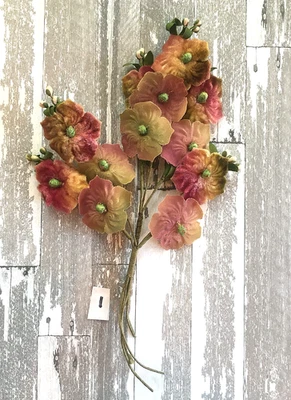 Antique Vintage Millinery Velvet & Fabric Spray of 12 Flowers Rose Green Color - Image 1 of 4