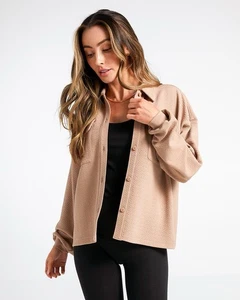BYLT Serene Shacket Damen Large Dune Tan Button Front Shirt Basics Freizeit NEU - Bild 1 von 13