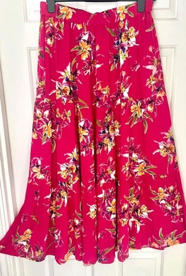 COTTON TRADERS RASPBERRY PINK GENTLY TIERED MAXI SKIRT (SUIT TALL) 14 NEW/UNWORN - Image 1 of 4
