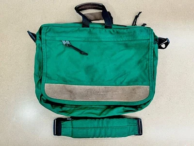 Vintage Eastpak Green Canvas Messenger Bag with Suede Trim Shoulder Strap USA - Image 1 of 4
