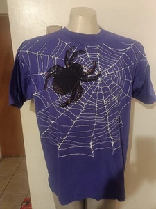 Vintage 1990s Oneita Power T Shirt Made USA Textured Black Widow Spider Design X - Picture 1 of 3