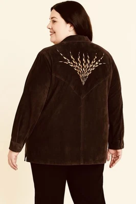 Bob Mackie Suede Leather Jacket Plus Size 3XL Artsy Vintage Boho Embroidery - Image 1 of 4