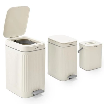 Pukomc 3 Pack Bathroom Trash Can with Lid (3L+7L+14L) - Image 1 of 4