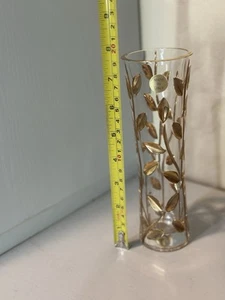 Vintage Lavorazione Mano Cristallo Italian Gold Leaf Art Glass Vase 10” Tall - Picture 1 of 4