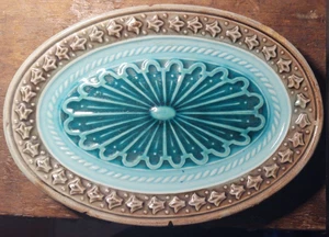 Unusual Very Small Antique Majolica Plater 6.5 X 4.5" has chips - Picture 1 of 3