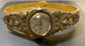 Antique Child's Watch Bracelet Celluloid With Ornate Metal - Picture 1 of 6
