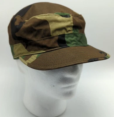 ARMY / MILITARY ISSUE CAP  fitted woodland camouflage hat w/ ear flaps size 7  M - Image 1 of 4
