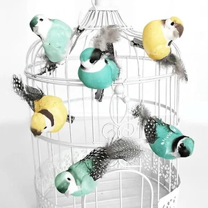 6 x Dekovögel mit Clip für Dekokäfige, Zweige, Hochzeit - mint & gelb Tischdeko - Bild 1 von 1