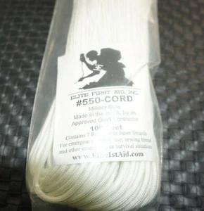 Elite First Aid, Inc 550 Paracord 100 Feet 7 Strand Core White Paracord - Imagen 1 de 2
