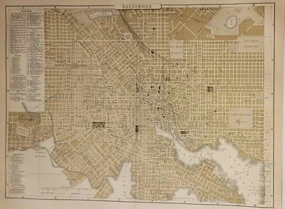 Антикварная детализированная цветная литографская карта план Балтимор, Мэриленд Джонсон Циклопедия 1897 - Изображение 1 из 4