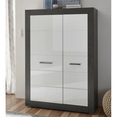 Highboard Kommode Hochglanz weiß Beistellschrank Mehrzweckschrank Standschrank - Bild 1 von 4