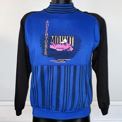 Винтажный 80-х McGregor в полоску графический печать высоты шеи синий толстовка размер M - Изображение 1 из 4