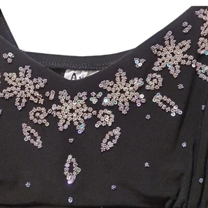 Junior LARGE (Fits like MED) Stretch Liquid Knit Top Sparkle Beads Sequin Black - Picture 1 of 15