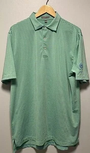 Peter Millar Mens Summer Comfort Performance Golf Polo Green Blue Stripe Large - Picture 1 of 7