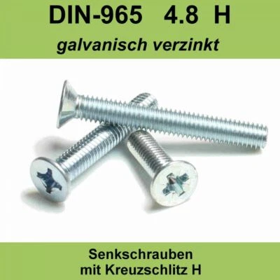 M2 DIN 965 Senkschrauben mit Kreuzschlitz verzinkte H Senkkopf-Schrauben 4.8 M2x - Bild 1 von 3