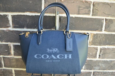 NWT $275 Coach Elise Denim Leather C3970 Horse and Carriage Satchel dark blue - Image 1 of 4