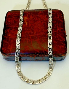 Vintage Sterling Cutwork Filigree Greek Key Link Choker Necklace 19 Grams 17 IN - Picture 1 of 11