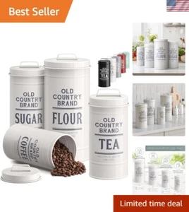 Rustic White Farmhouse Canisters for Coffee, Tea, Sugar, and Flour - Set of 4 - Picture 1 of 9