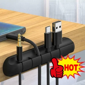 Organisateur de câble en silicone enrouleur de câble USB - Support de câble pour écouteur de souris - Noir - Photo 1/12