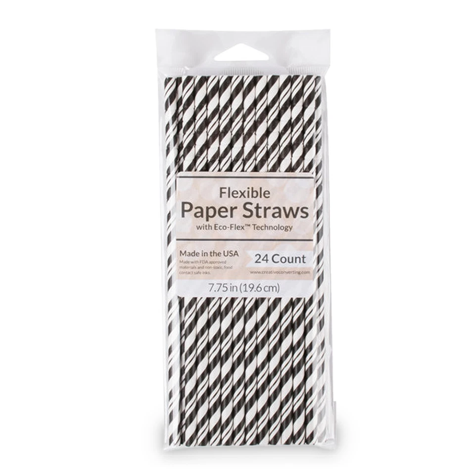 CEG Paper Straws, Black & White Striped (051159) - Image 1 of 4