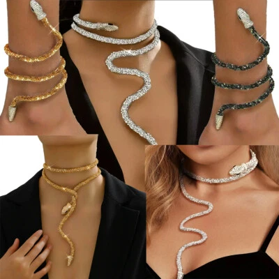 Collana Bracciale Regolabile Scintillante Serpente Collare Collo Polso Gioielli Gotico - Immagine 1 di 4