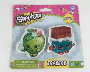 NEW, SHOPKINS ERASERS SET, APPLE BLOSSOM & CHEEKY CHOCOLATE - Picture 1 of 2