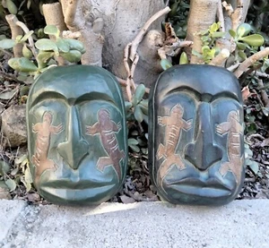 Tribal Gecko Primitive Tiki Wood Mask Patio Tropical Bar Wall Art  SET OF 2 - Picture 1 of 4