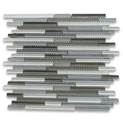 A79001 Glass Mosaic Tile Grey Blends Glass Modern Random Linear Brick Tile - Image 1 of 4