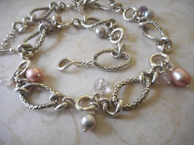 Michael Dawkins Sterling Silver Pearl Amethyst Pink Quartz Necklace   RE7256 - Image 1 of 4