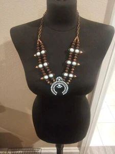Collar turquesa sintética flor de calabaza muy bonito - Imagen 1 de 2