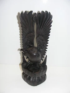 Vintage Hand Carved One Piece Dark Wood 14" Tall Eagle 1-a - Picture 1 of 13