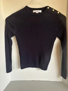 Brooks Brother Girls Small Cable Knit Sweater Merino Wool - Navy Sz M - Picture 1 of 3