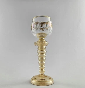 Römer / Weinglas mit Trauben u. Weinlaub in  Gold-, u. Emailbemalung. F. Heckert - Picture 1 of 7