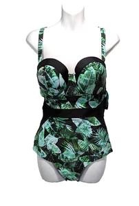 1396-NWOT Torrid One Piece Vixen Green Palm Cutout Mesh Paneled Swimsuit Plus 3X - Picture 1 of 2