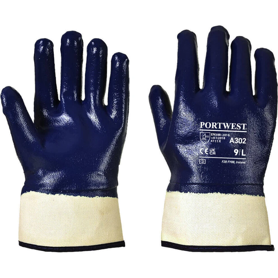 Portwest Fully Dipped Heavy Duty Nitrile Safety Cuff Gloves Navy 2XL Pack of 1 - Image 1 of 1