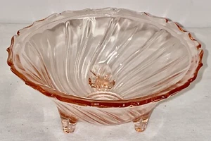 Jeannette SWIRL PINK * 5 3/4" - 3 FOOTED OPEN CANDY DISH* - Picture 1 of 2